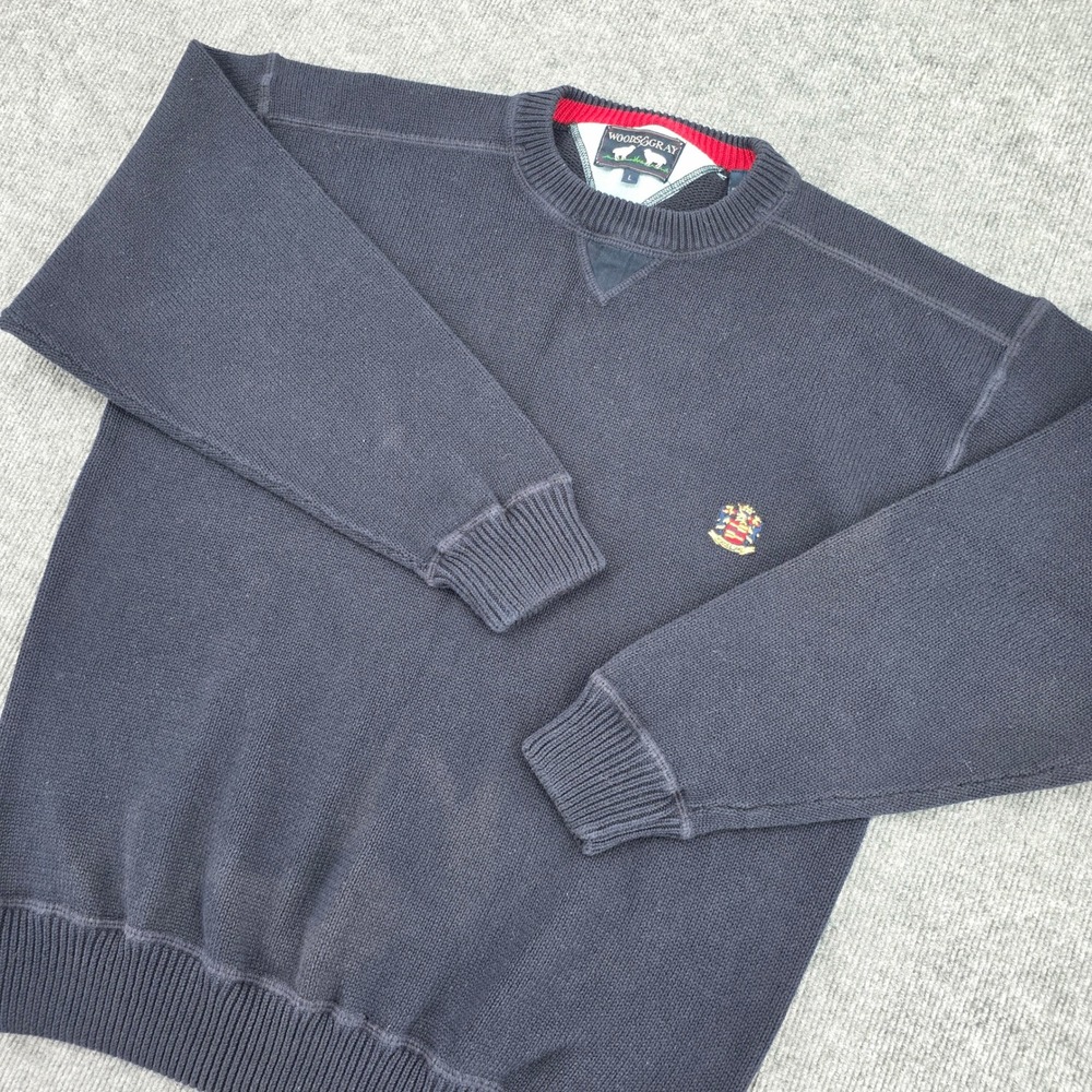 Woods & Gray Mens Navy Blue 100% Cotton Crewneck Sweater Crest Size Large